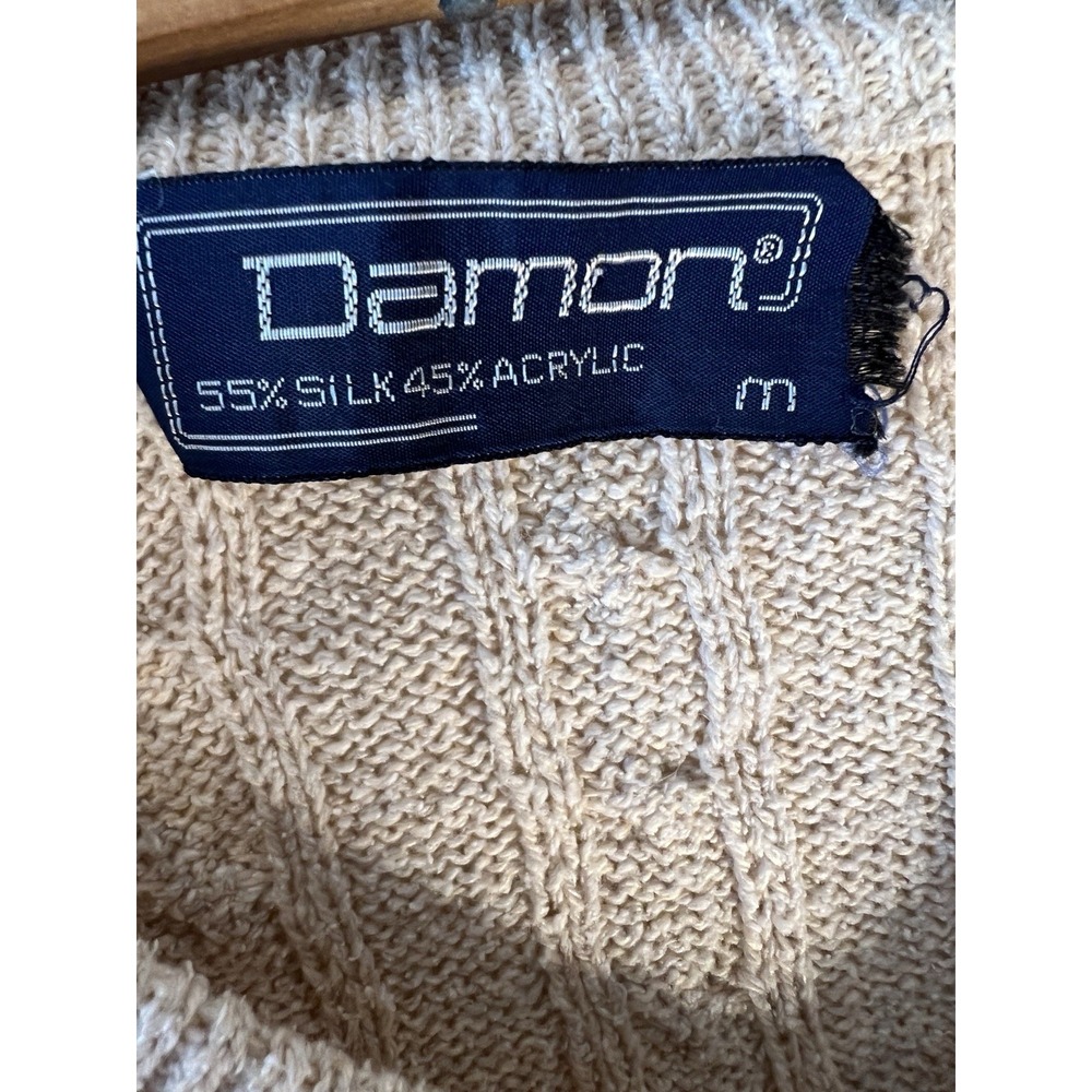 Vtg Damon Men Silk Blend Grandpa Classic Sweater M Pullover Beige Classy Preppy - Picture 5 of 9
